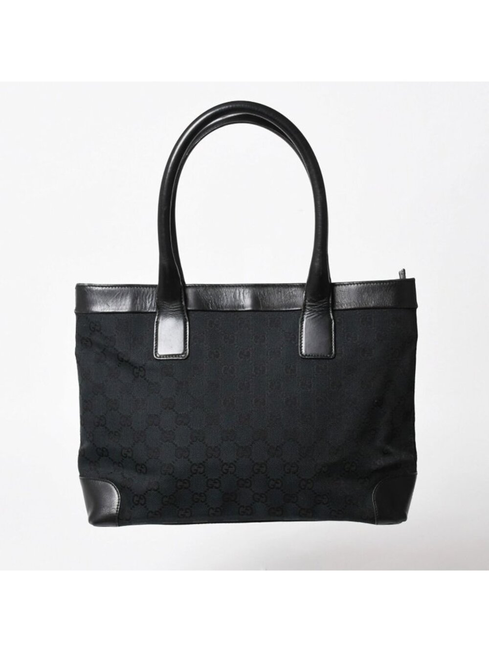 Gucci Tote Bag GG Canvas Leather Black Gold